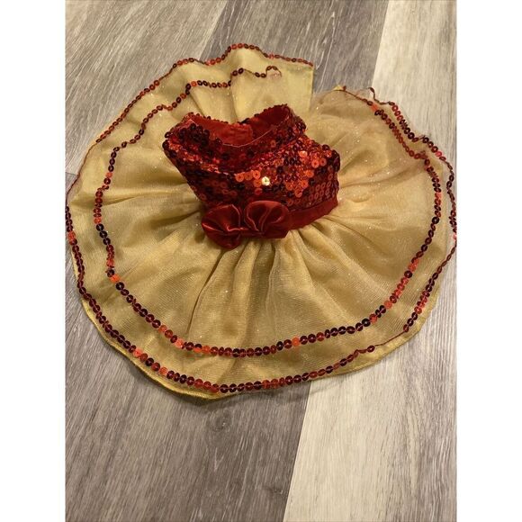 Build A Bear Red and Yellow Dress Sparkles Halter Fancy Party Skirt - Picture 2 of 9